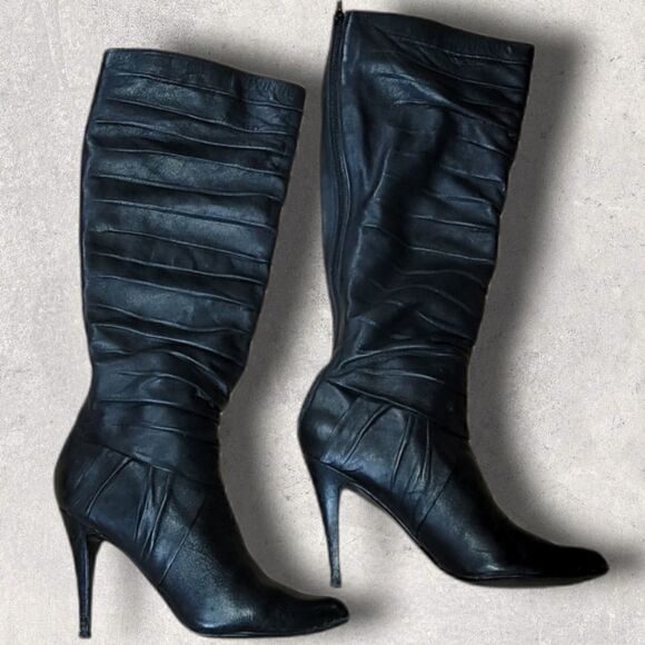 ALDO BLACK SLOUCH HIGH HEEL BOOTS, SIZE 40 (8.5) - Picture 1 of 15